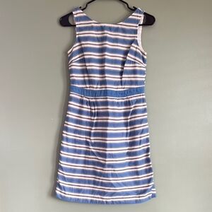 Boden White and Blue Sheath Dress Sleeveless Scoop Neck Casual